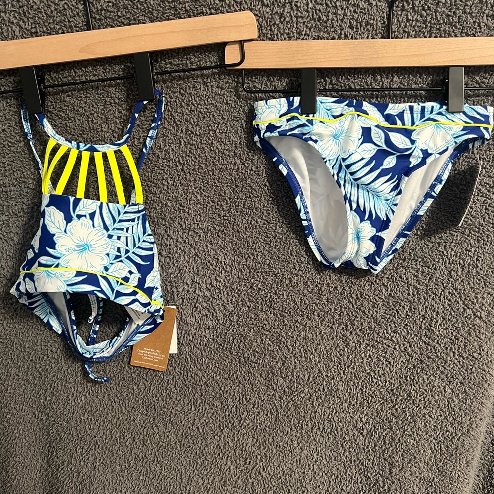 Kids Floral Bikini - Navy and Yellow
